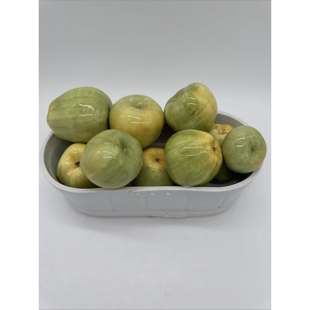 Vintage Italy Ceramic Basket Of Green Apples In Basket 9 Apples 13